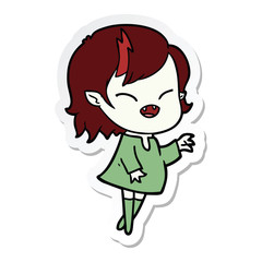 sticker of a cartoon laughing vampire girl