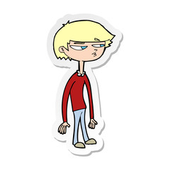 sticker of a cartoon suspicious boy
