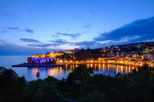 Montenegro, Ulcinj, Adriatic coast, old town at dusk