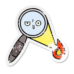 distressed sticker of a cute cartoon magnifying glass