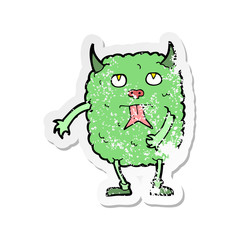 retro distressed sticker of a funny cartoon monster