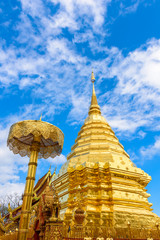 Fototapeta premium Golden pagoda at Phra That Doi Suthep Temple at Doi Suthep mountain in Chiang Mai, Thailand.