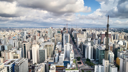 Fototapeta na wymiar Aerial view of Avenida Paulista in Sao Paulo city, Brazil 