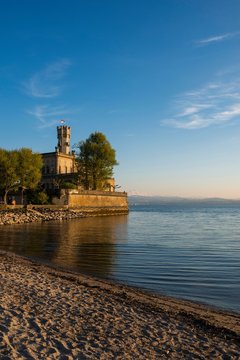 Montfort castle, sunset, Langenargen, Upper Swabia, Lake Constance, Baden-Wurttemberg, Germany, Europe