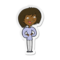 sticker of a cartoon excited woman