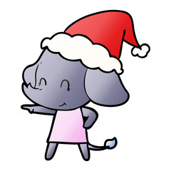 cute gradient cartoon of a elephant wearing santa hat