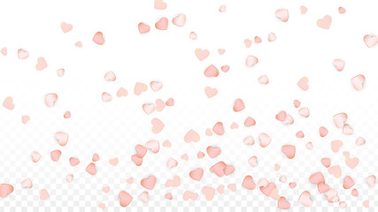 Love Hearts Confetti Falling Background. St. Valentine's Day pattern Romantic Scattered Hearts. Vector Illustration for Cards, Banners, Posters, Flyers for Wedding, Anniversary, Birthday Party, Sales.