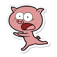 sticker of a cartoon pig running
