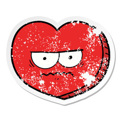distressed sticker of a cartoon angry heart