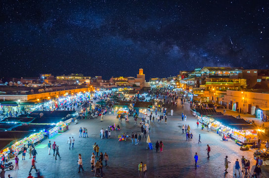 Jamaa el Fna market square in Marrakesh's medina at night, Marrakech, Morocco
