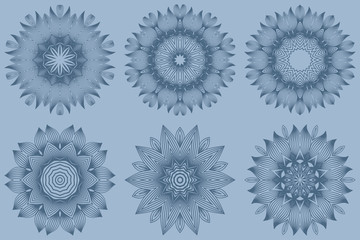 Set of Mandala Pattern. Traditional Indian Mandala. Orient Tribal Circle Sign Illustration. Vector Illustration. Pastel blue color