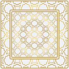 Geometric Pattern With Hand-Drawing Floral Ornament. Vector Illustration. For Fabric, Textile, Bandana, Scarg, Print. Gold color