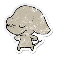 distressed sticker of a cartoon smiling elephant