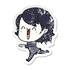 distressed sticker of a cute cartoon happy vampire girl