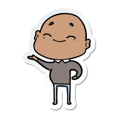 sticker of a happy cartoon bald man