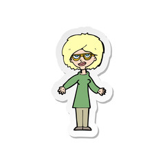 sticker of a cartoon woman wearing glasses