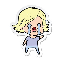 sticker of a cartoon woman crying