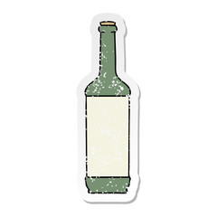 distressed sticker of a quirky hand drawn cartoon wine bottle