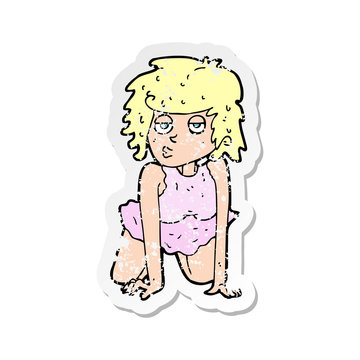 retro distressed sticker of a cartoon woman doing pin-up pose