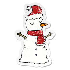 distressed sticker of a cartoon snowman
