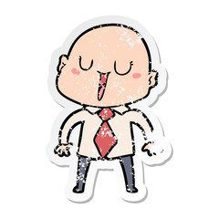 distressed sticker of a happy cartoon bald man