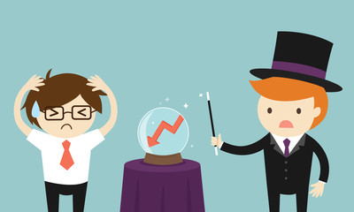 Business concept, Businessman worrying about business forecasting in a bad way. Vector illustration.