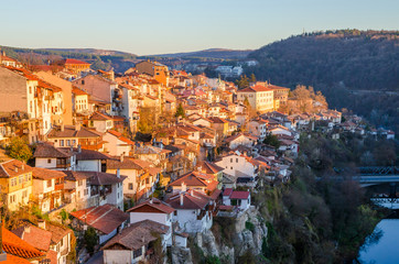 Fototapeta na wymiar Aerial view of Veliko Tarnovo in a beautiful autumn day, Bulgaria