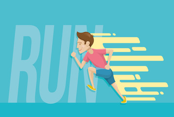 Young man running fast vector illustration. Runner cartoon.  Vector