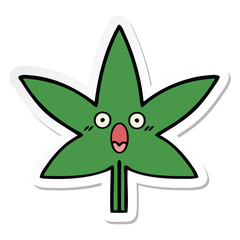 sticker of a cute cartoon marijuana leaf