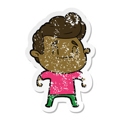 distressed sticker of a happy cartoon man