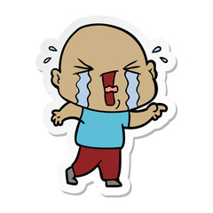 sticker of a cartoon crying bald man
