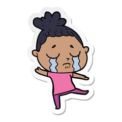 sticker of a cartoon crying woman