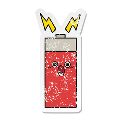 distressed sticker of a cute cartoon battery