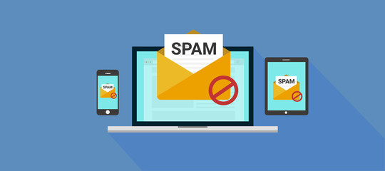 envelope with document, spam alert and skull icon. Virus, malware, email fraud, e-mail spam, phishing scam, hacker attack concept. Trendy flat design graphic with long shadow. 