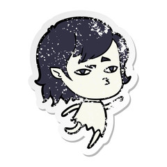 distressed sticker of a cartoon vampire girl