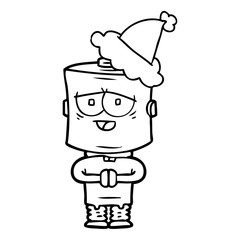 line drawing of a robot wearing santa hat