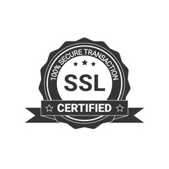 SSL Certified/certificate 100% secure transaction with encryption. illustration ssl certificate, ssl secured, ssl shield symbols, protected safe data. with ribbon, gold style & black color