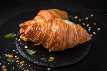 Sweet Soft Buns. Croissant with custard. Bakery