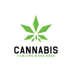 Geometric Cannabis Polygon Logo Vector Graphic Design