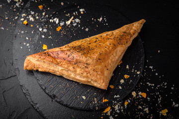 Sweet Salty Buns. Puff triangle with potatoes, or cottage cheese, or meat, or mushrooms. Bakery