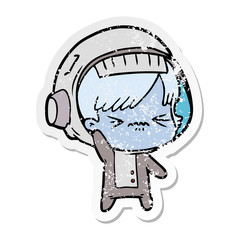 Obraz premium distressed sticker of a cartoon astronaut woman