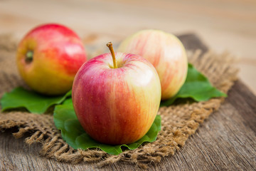 Organic apple on sack for healthy eating 