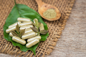 Herbal medicine powder in capsules for healthy eating 