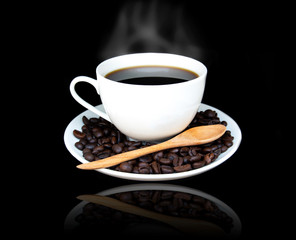 coffee cup shadow isolated on black background
