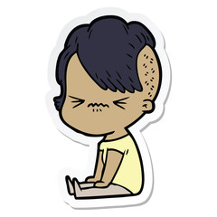 sticker of a cartoon annoyed hipster girl