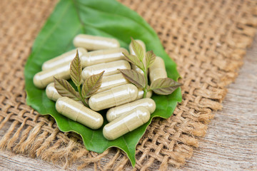 Herbal medicine in capsules for healthy eating 