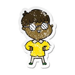 distressed sticker of a cartoon boy wearing spectacles