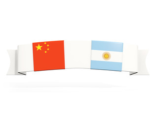 Banner with two square flags of China and argentina
