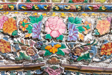 Ancient Thai art, Glaze tile at Wat Saket, Bangkok.