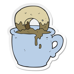 sticker of a cartoon donut dunked in coffee